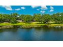 Scenic waterfront view of home surrounded by lush greenery and blue skies, a tranquil lakeside escape at 525 Gornto Lake Rd, Brandon, FL 33510