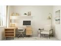 Cozy home office with desk, modern decor, and chair, lit by a floor lamp at 18477 Serene Lake Loop, Lutz, FL 33548