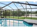 Relaxing screened-in pool area featuring a view of the lake at 3925 Dunaire Dr, Valrico, FL 33596