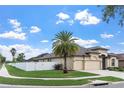 Beautiful home showcasing a well-manicured lawn, privacy fence, and a mature palm tree at 8511 White Poplar Dr, Riverview, FL 33578