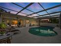 Enjoy outdoor living with a screened-in pool, lounge area, and beautiful lighting for evening relaxation at 1562 Coastal Pl, Dunedin, FL 34698