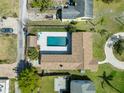 Aerial view of backyard featuring a stunning pool, patio area, and meticulously maintained landscaping at 715 39Th Ne Ave, St Petersburg, FL 33703