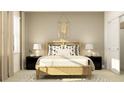 Bright bedroom with neutral decor, featuring a wooden bed frame and walk-in closet at 9558 Runaway Breeze Dr, Land O Lakes, FL 34637