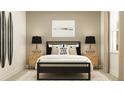Modern bedroom with dark accents, surf-themed decor, and stylish bedside tables at 9558 Runaway Breeze Dr, Land O Lakes, FL 34637