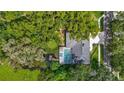 Aerial view of property featuring screened-in pool, and beautiful mature trees with pond in backyard at 1014 Sylvia Ln, Tampa, FL 33613