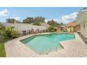 Inviting in-ground pool with clear water, surrounded by a patio and lush landscaping at 15005 Roundup Dr, Tampa, FL 33624