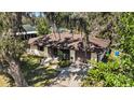An aerial view captures the cozy home surrounded by lush trees and verdant landscaping at 4221 Burrows Rd, Zephyrhills, FL 33542