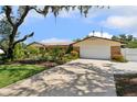 Inviting single-story home with a well-manicured lawn, beautiful landscaping, and an attached two-car garage at 708 Westwood Cir, Brandon, FL 33511