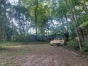 Exterior view featuring a car and partially collapsed building in overgrown yard at 25425 Olympia Rd, Brooksville, FL 34601