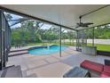 Relaxing screened-in pool area with a built-in spa and comfortable outdoor seating at 3634 Springville Dr, Valrico, FL 33596