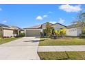 Charming single-story home with a well-manicured lawn and a two-car garage in a suburban neighborhood at 16632 Sunburst Lake St, Wimauma, FL 33598