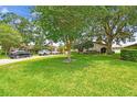 Well-manicured front lawn and mature trees providing shade and curb appeal at 3476 Tarpon Woods Blvd, Palm Harbor, FL 34685