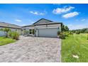 Charming single-story home with a well-manicured lawn and a brick-paved driveway at 30801 Parrot Reef Ct, Wesley Chapel, FL 33545