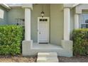 Inviting front entrance with decorative columns, a classic white door, and manicured landscaping at 707 9Th Sw Ave, Ruskin, FL 33570