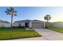 Charming single-story home featuring a manicured lawn and two-car garage at 10123 Carp Hollow Rd, Sun City Center, FL 33573