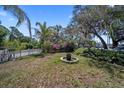 Lush backyard featuring a fire pit perfect for entertaining under a clear sky at 12304 Woodleigh Ave, Tampa, FL 33612