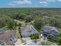 An aerial of a lovely home surrounded by trees in a desirable neighborhood at 14223 Lambert Bridge Ln, Lithia, FL 33547