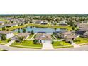 Scenic aerial view of a residential community, highlighting the pond, lush greenery, and well-maintained homes at 18827 Henequen Lane, Spring Hill, FL 34610