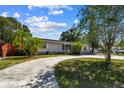 Well-maintained single-story home with lush landscaping and a spacious front lawn under a blue sky at 5968 46Th N Ave, Kenneth City, FL 33709