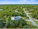 An aerial view of a charming home with a pool surrounded by a lush, green, mature tree canopy at 10197 Meadow Wren Ave, Weeki Wachee, FL 34613