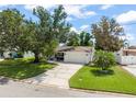 Well-maintained single-story home with green lawn, mature trees, and paved driveway at 2334 Tropical Shores Se Dr, St Petersburg, FL 33705