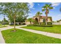 Single-story home with manicured lawn, mulch beds, and stately palms at 3302 Granite Ridge Loop, Land O Lakes, FL 34638