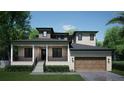 New construction featuring a covered porch and front-facing garage and well-maintained landscaping at 4612 W Tennyson Ave, Tampa, FL 33629