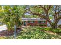 Lovely home with lush front yard, mature trees, and an inviting brick facade and green shutters at 4915 Chariton Ave, Tampa, FL 33603