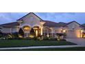 Beautiful home exterior at dusk highlighting lush landscaping and a tile roof at 17923 Arbor Haven Dr, Tampa, FL 33647