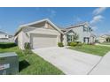 Exterior showcasing manicured front lawn, wide driveway, and attached garage at 33488 Elm Hill Br, Wesley Chapel, FL 33545