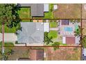 Aerial view of a home showcasing its backyard oasis with a pool, patio, and lush landscaping at 6521 69Th N Ave, Pinellas Park, FL 33781