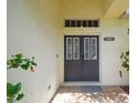 Close-up of the home's double front doors and a welcoming porch with ceramic tile flooring at 6918 Potomac Cir, Riverview, FL 33578