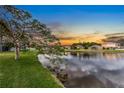 Scenic view of a tranquil pond reflecting the colors of the sunset at 8518 Tidal Bay Ln, Tampa, FL 33635
