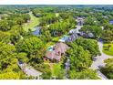 An aerial view of a home with a pool, golf course in the distance, and lush green landscaping at 16502 Millan De Avila, Tampa, FL 33613