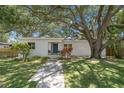 Inviting home exterior with a blue front door, manicured lawn, and a charming walkway entrance at 526 36Th Ne Ave, St Petersburg, FL 33704