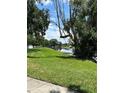 Scenic waterfront property featuring a boat dock and lush green lawn perfect for outdoor enjoyment at 13709 Juniper Blossom Dr, Tampa, FL 33618