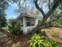 Side view of home with overgrown vegetation at 834 Grand Central St, Clearwater, FL 33756