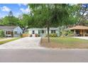 Charming light-blue home with well-manicured lawn, stone pathway, and inviting front porch area at 1213 E Idlewild Ave, Tampa, FL 33604