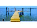 Modern waterfront dock with boat lift and space for seating; ready for you to enjoy waterfront living at 4823 Arlington Rd, Palmetto, FL 34221
