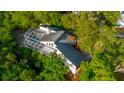 Backyard aerial view of home featuring a screened-in pool and luscious vegetation at 1974 Hidden Springs Pl, Clearwater, FL 33760