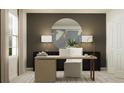 Office space with neutral walls, desk, and chair, plus decorative lighting and circular mirror at 5724 Red Kite Dr, Wimauma, FL 33598