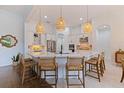 Bright kitchen with stainless steel appliances, pendant lighting, and a large center island at 1936 Floresta View Dr, Tampa, FL 33618