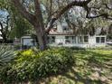 Charming home exterior featuring lush greenery and a chain-link fence, complemented by large trees at 8502 N Branch Ave, Tampa, FL 33604