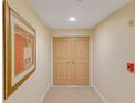 Hallway features a double door entrance, neutral walls, carpet, and framed artwork at 1200 Gulf Blvd # 1704, Clearwater Beach, FL 33767