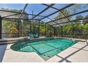 Relaxing screened-in pool featuring blue chairs and lush tropical foliage, perfect for outdoor enjoyment at 150 Bosphorous Ave, Tampa, FL 33606