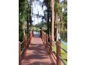 Wooden walkway over water with wooden railings, trees, and distant views of water at 1605 Send Way, Lutz, FL 33549