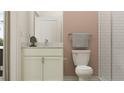 Modern bathroom features a stylish vanity with granite countertop and a shower with tiled walls at 9414 Gladsome Dr, Land O Lakes, FL 34637