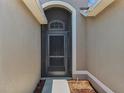 Inviting entryway featuring a stylish front door with a screen and elegant sidelights at 13910 Chalk Hill Pl, Riverview, FL 33579