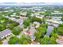 Aerial view showcasing community pool, spa, water access, nearby parks, and recreation center at 6361 92Nd N Pl # 1704, Pinellas Park, FL 33782