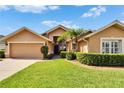 Well-maintained home with manicured lawn and tropical palm trees, offering a welcoming curb appeal under a bright blue sky at 5303 Cottonwood Tree Cir, Valrico, FL 33596